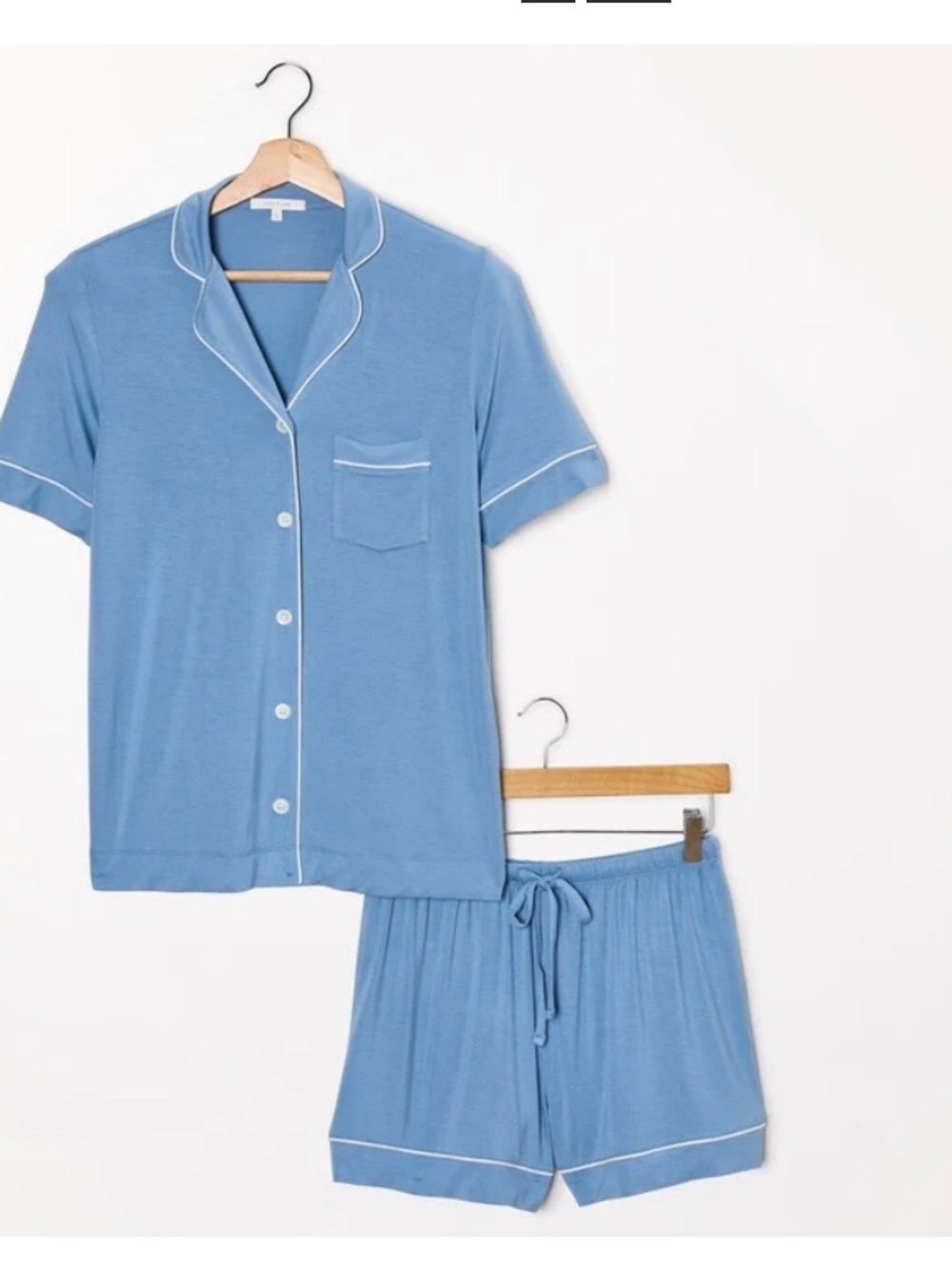 Love & Lore Women's Light Blue Short-Sleeve Pajama Set with White Piping